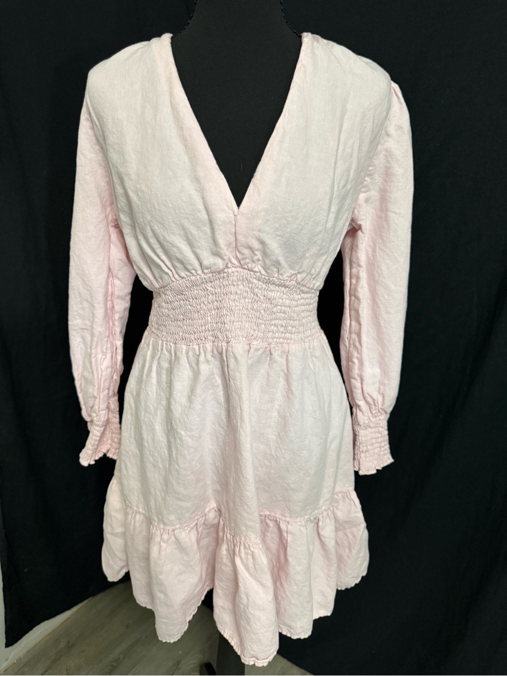 Zara Pale Pink V-Neck Smocked-Waist Tiered Dress